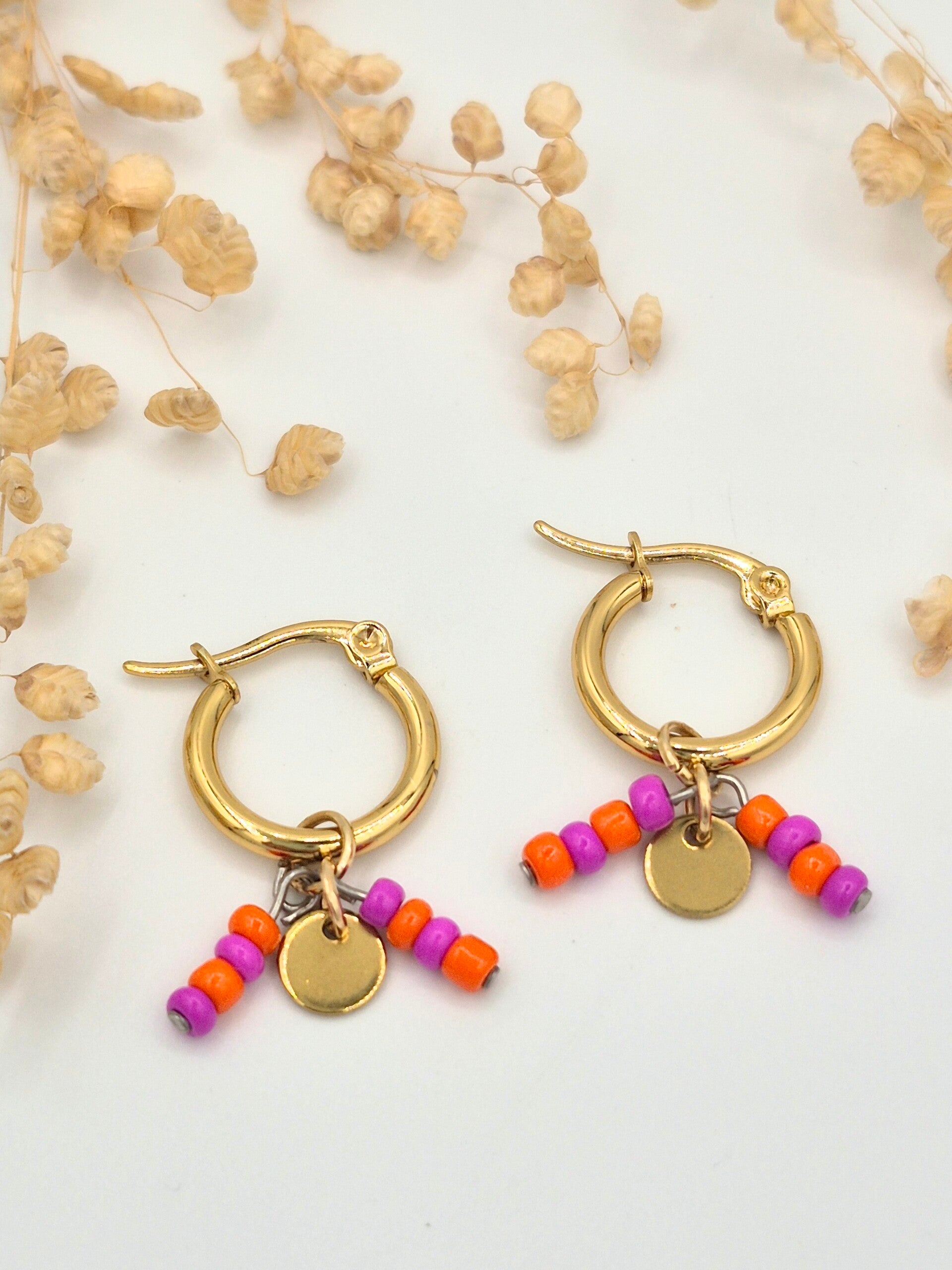 Oorringetjes met bedels | Fuchsia Oranje