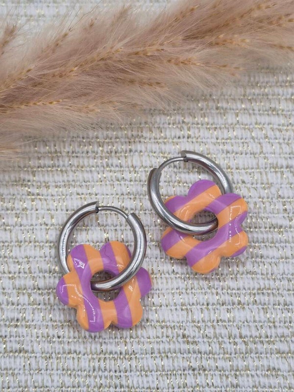 Bloeme mini | Gestreept lila en oranje