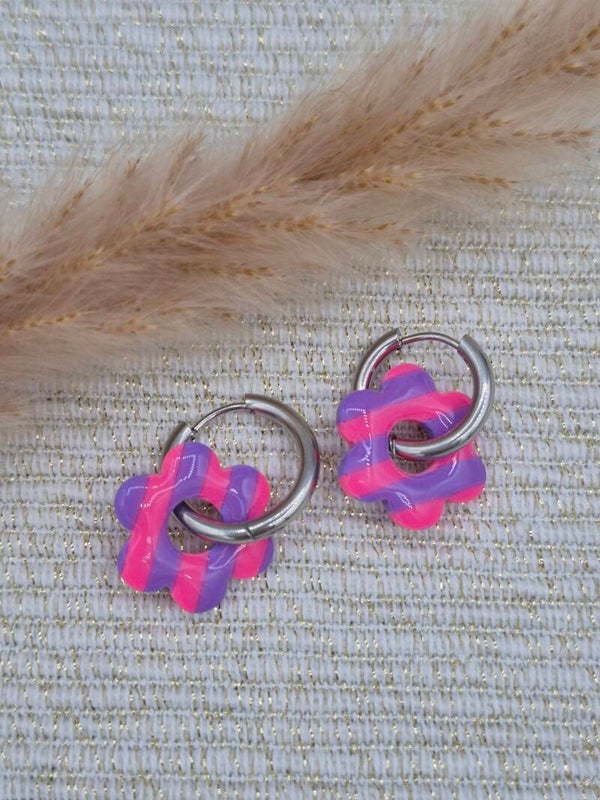 Bloeme mini | Gestreept fluor roze en paars