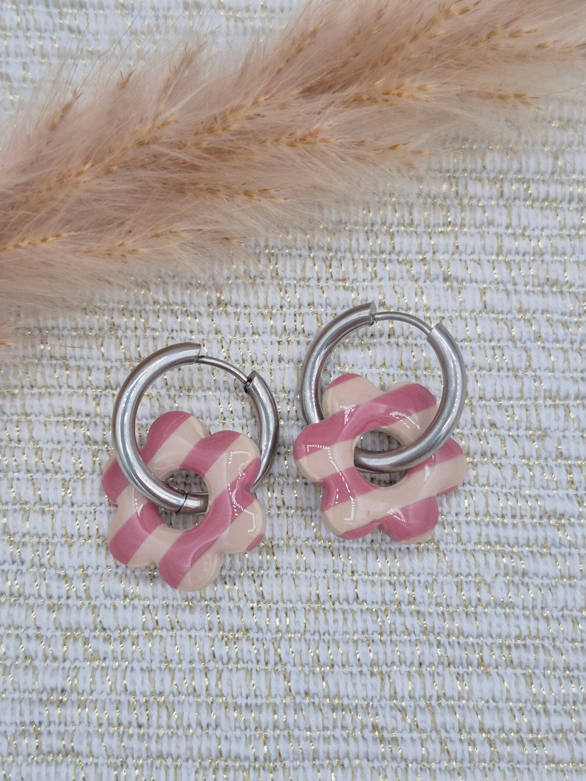 Bloeme mini | Gestreept oud roze en beige