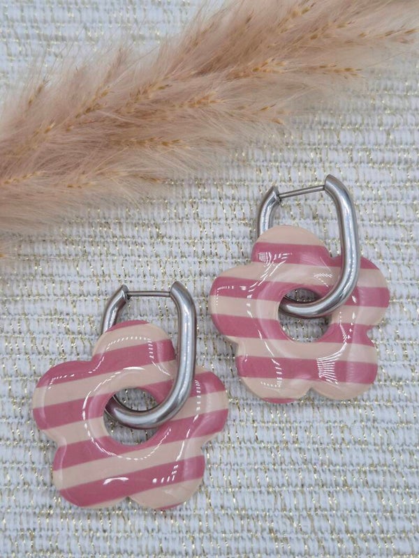 Bloeme | Gestreept oudroze en beige