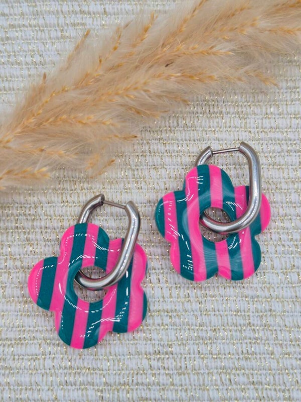 Bloeme | Gestreept groen en fluor roze