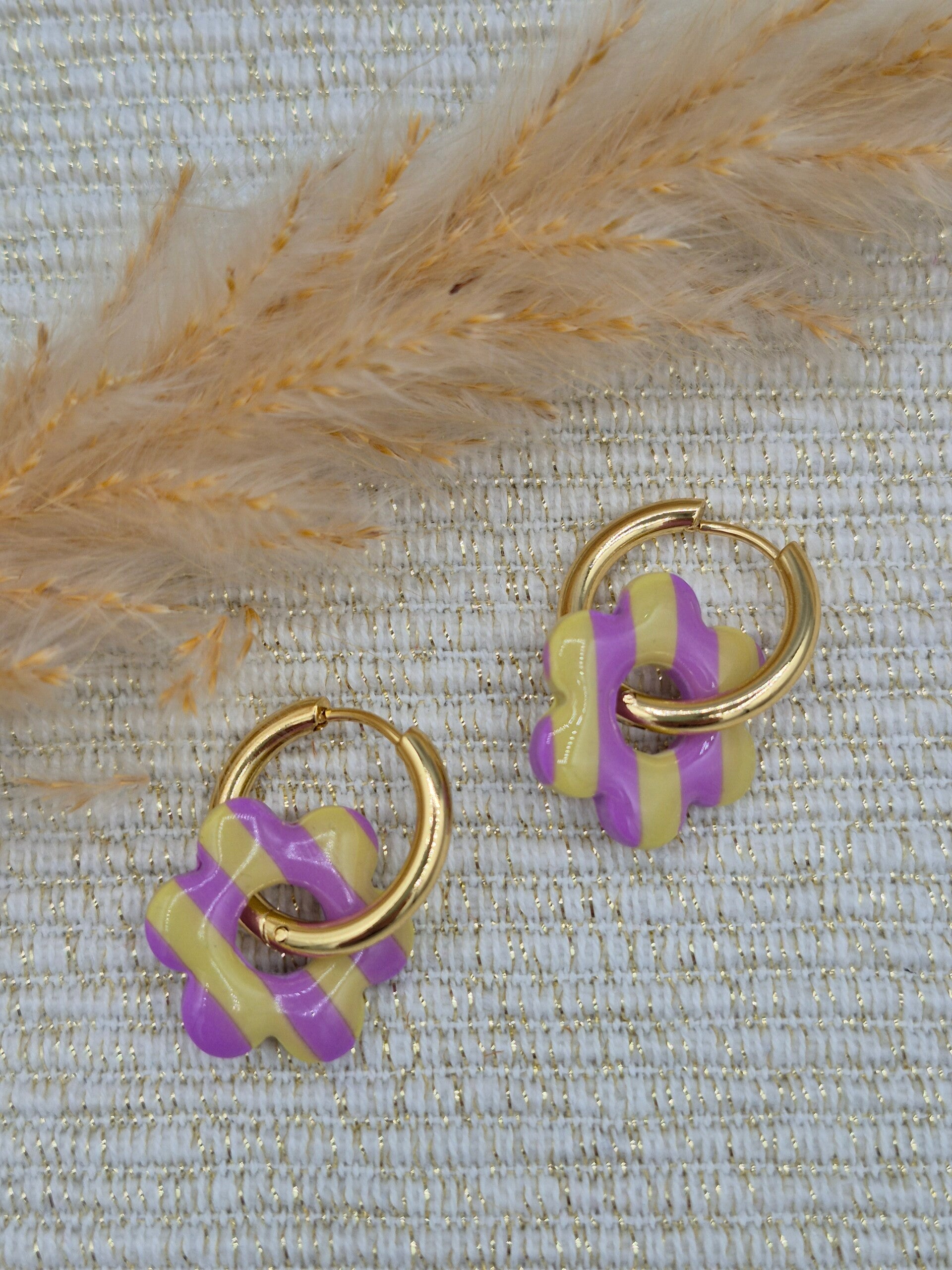 Bloeme mini | Gestreept lime groen en lila