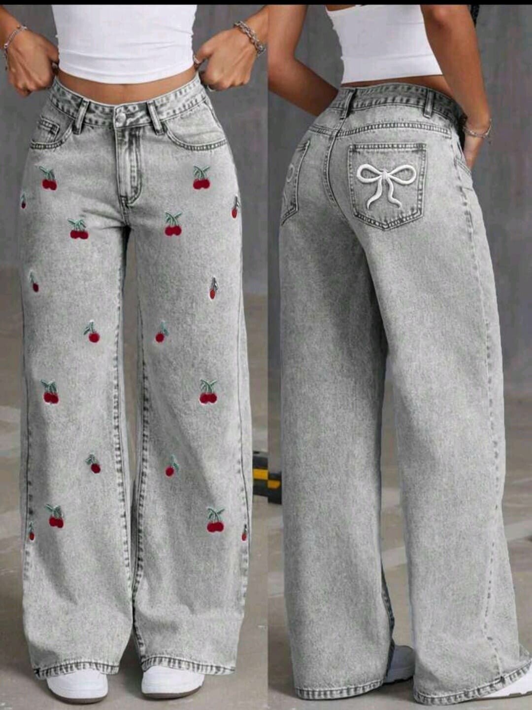 Jeans Gris Bordado