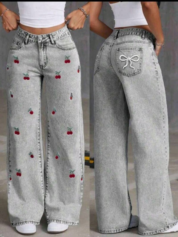 Jeans Gris Bordado