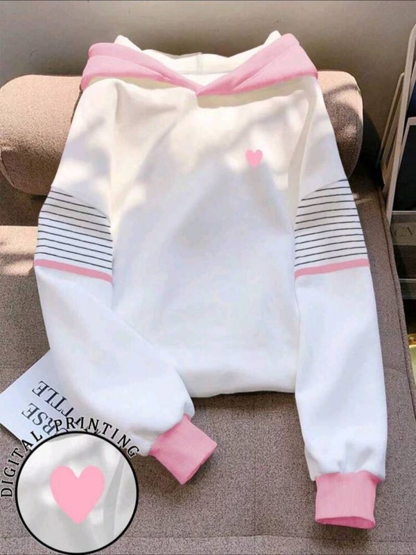 Sudadera Blanca con Detalles Rosa