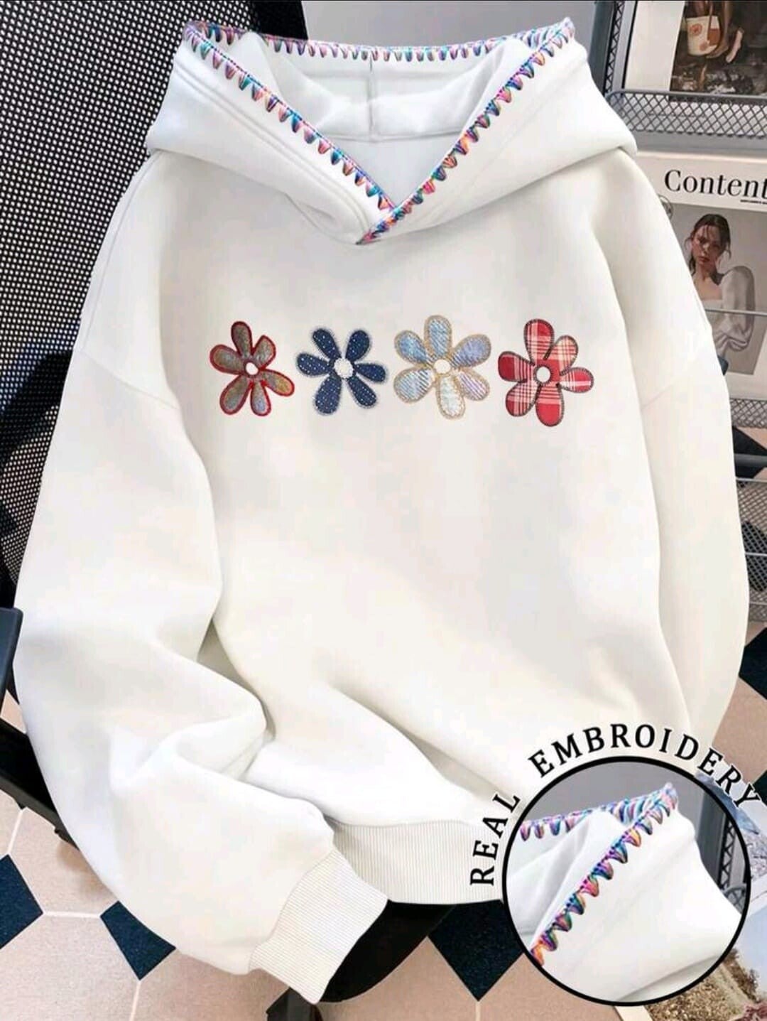 Sudadera Blanca Flores