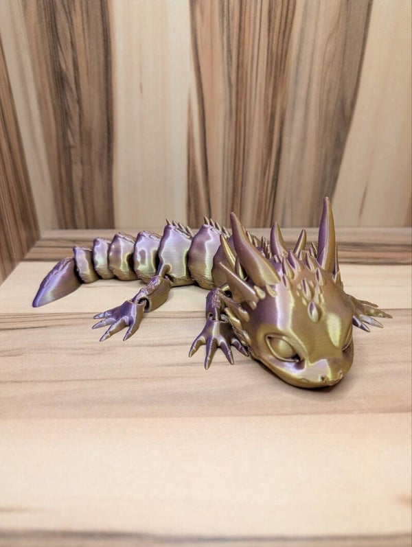 Baby Drache "Aurelia" - Beweglicher 3D-Druck Drache in Magic Dual-Color Lila-Gold - Articulated Fidget Dragon