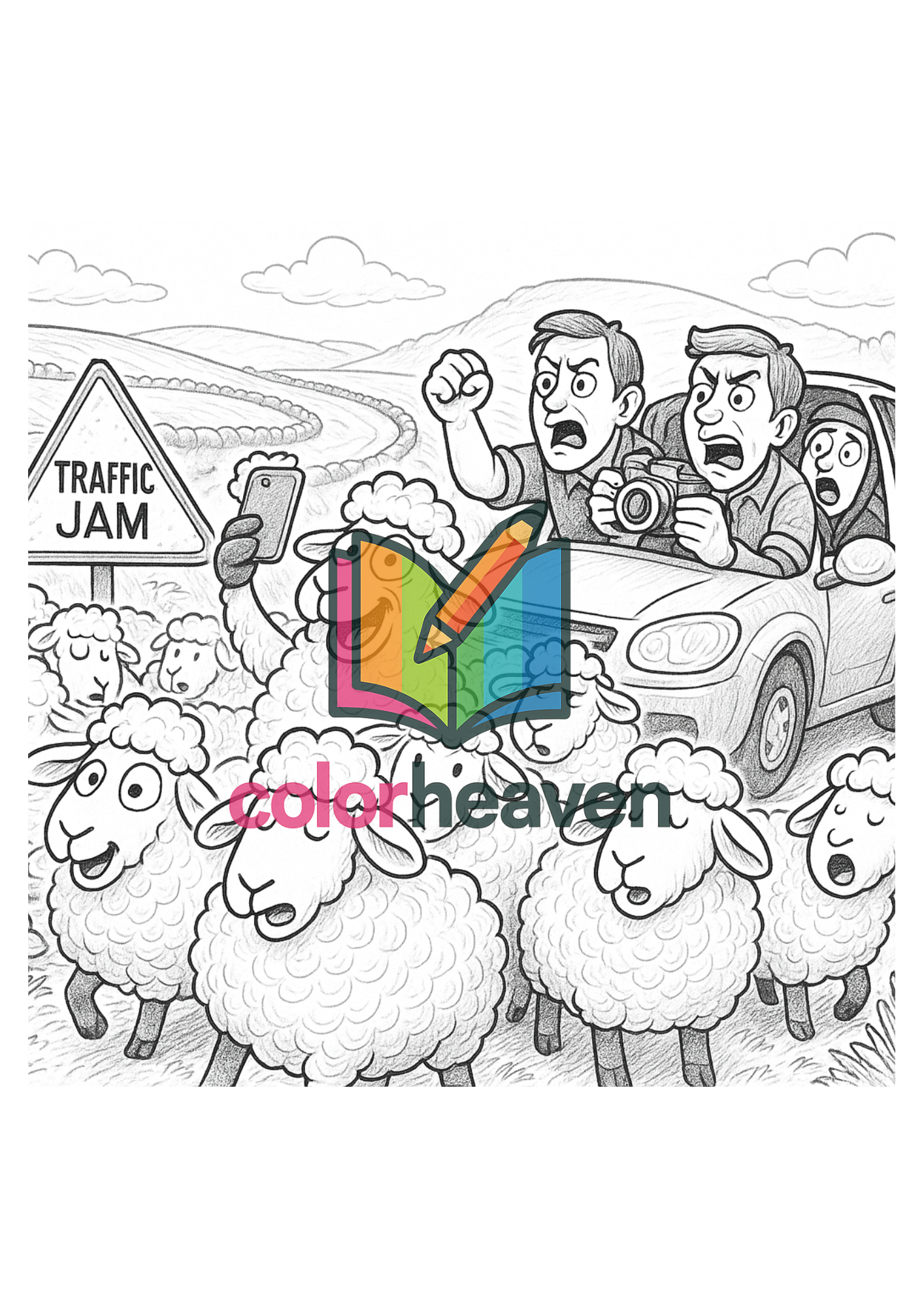 010-Sheep Traffic Jam coloring page