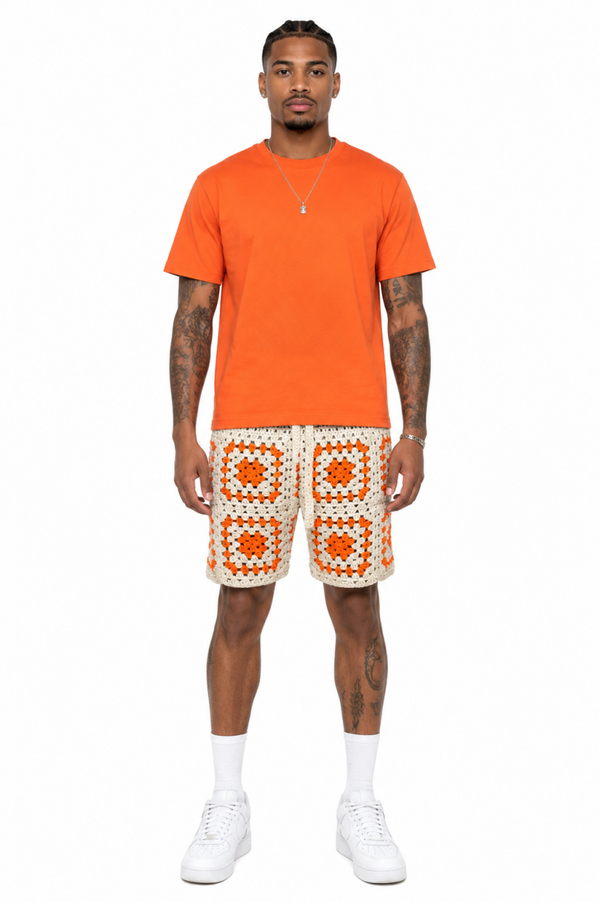 Orang and Cream Granny Squares Shorts