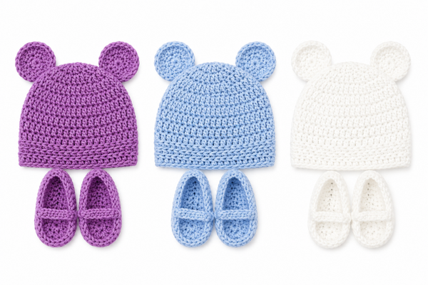 0-6 months Bear Ear Baby Beanie Hat And Booties Set