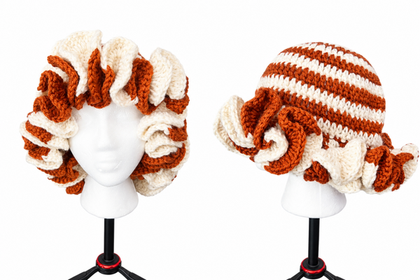 Beige and White Ruffel Hat