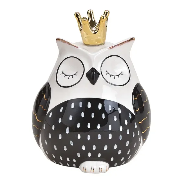 Uil met kroon, keramiek zwart, wit