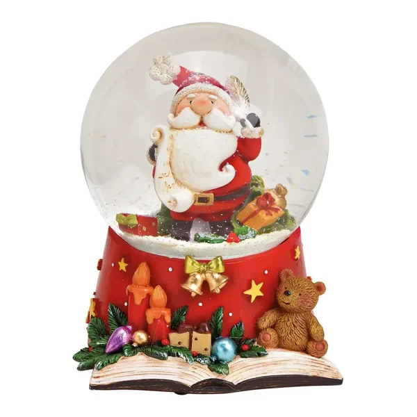 Muziekdoos, sneeuwbol kerstman, poly, glas gekleurd