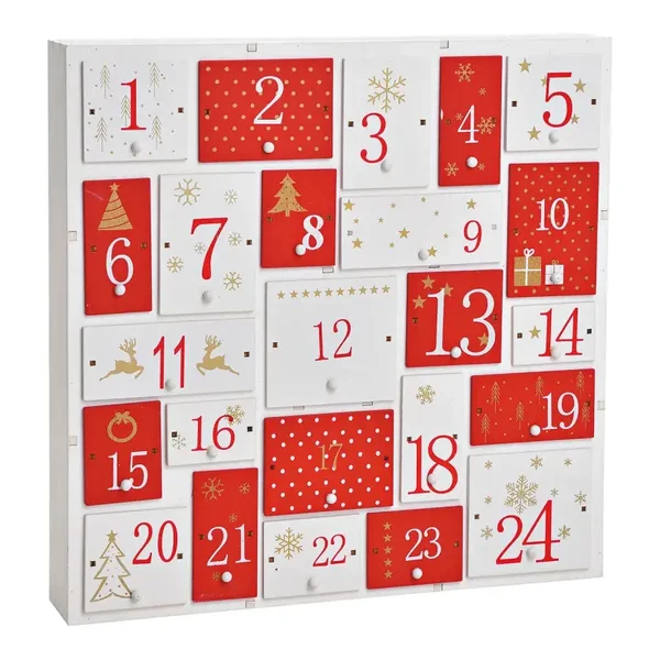 Adventskalender van hout rood, wit
