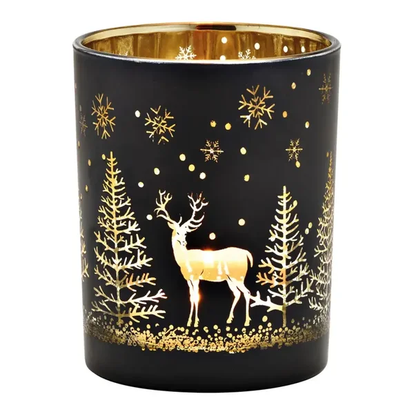 Lantaarn winterbos decor van glas zwart, goud