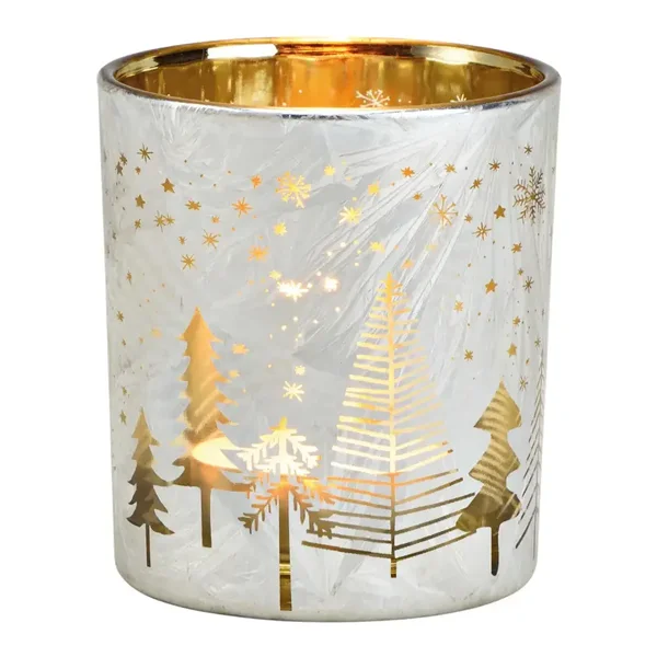 Lantaarn dennenboom decor van glas wit, goud