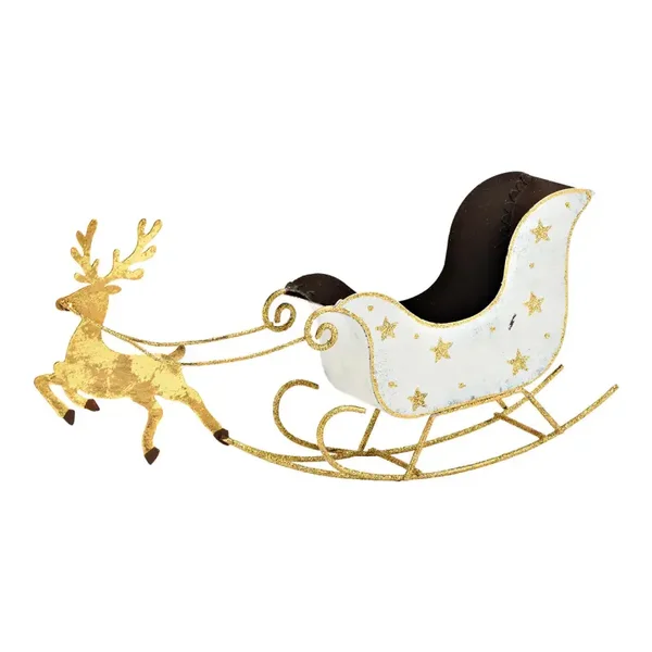 Kerstman slee, metaal wit, goud