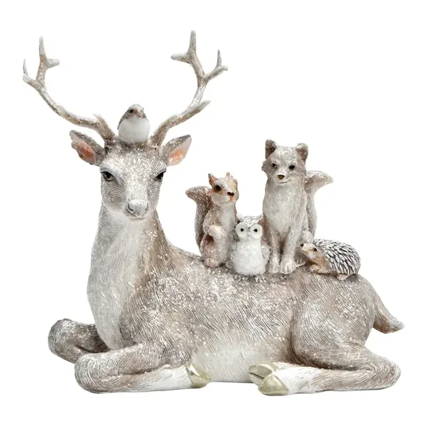 Herten liggend poly wit, beige