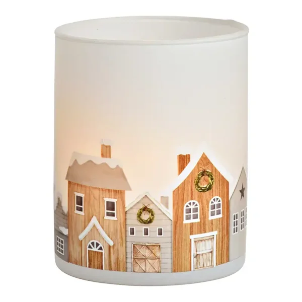 Windlicht Stad in de Winter van glas wit