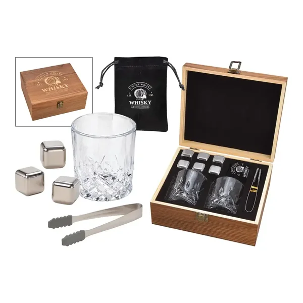 Whisky ijsblokjes set van roestvrij staal, 2,7cm, 6 blokjes met 2 glazen