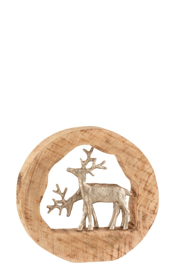 Figuur Rendier Koppel Aluminium/Mango Hout Naturel/Zilver