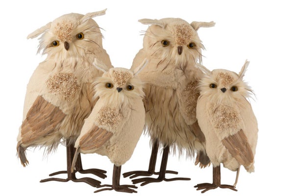 Uil Staand Pluche Glitter Beige/Bruin Large 1stuk