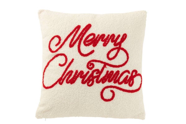 Kussen Merry Christmas Bouclé Wit/Rood