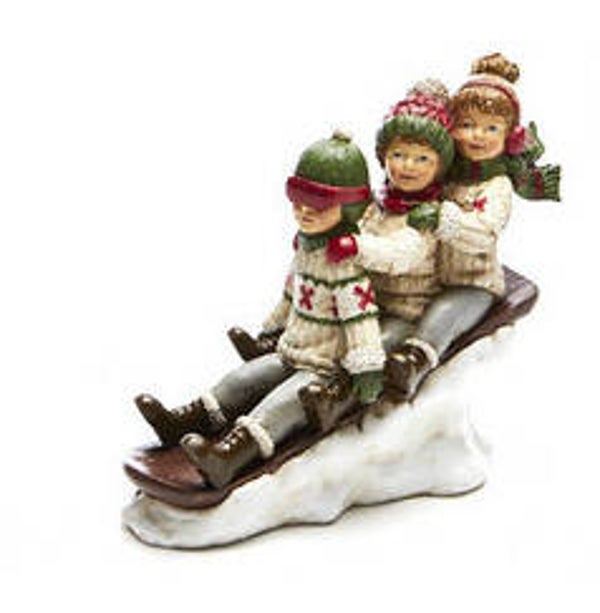 3 retro kinderen op bobslee H 12,5