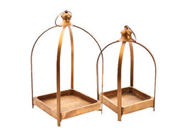 plateau in bronzen staander set 2 vierkant