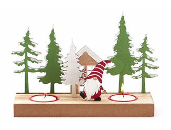 landschap met gnomes 2 kaarsjes rood groen