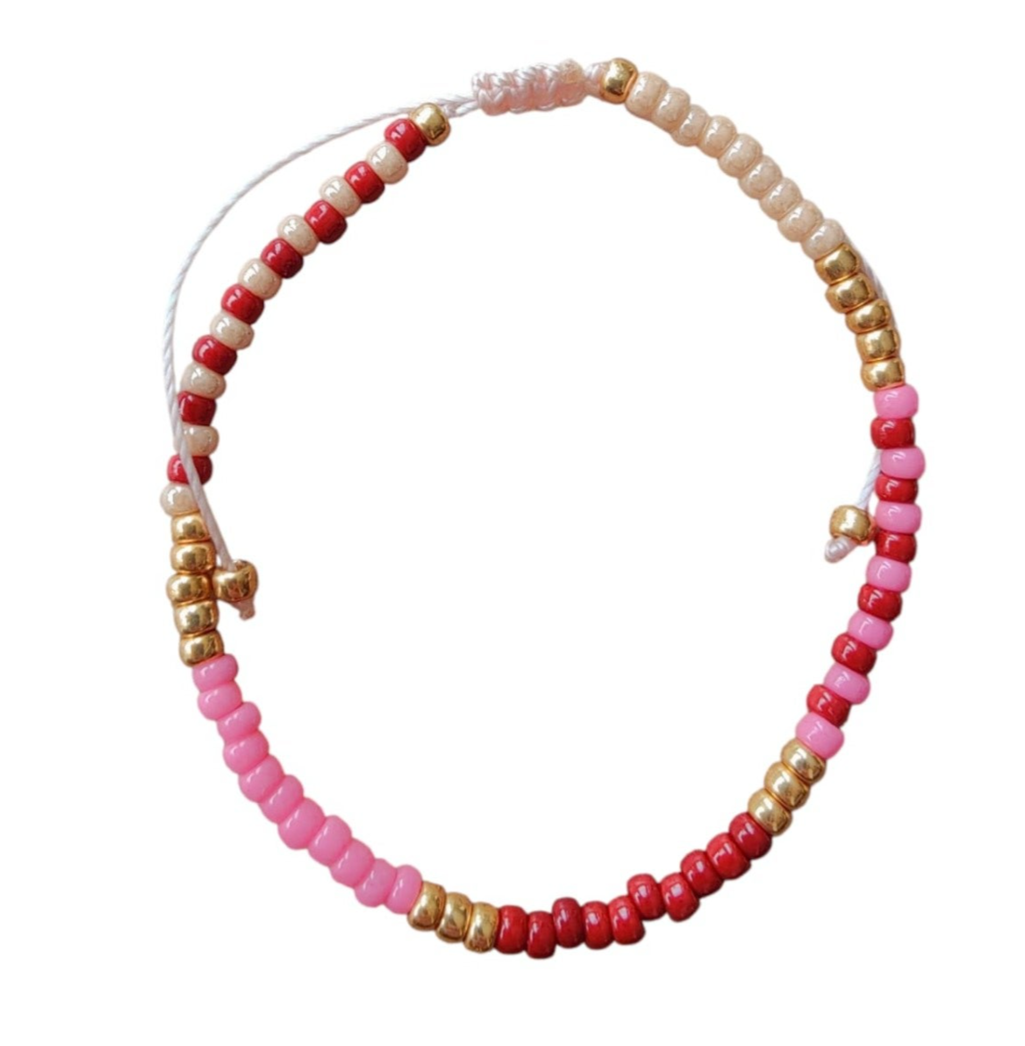 Armband met schuifknoop - bordeaux rood, roze en beige