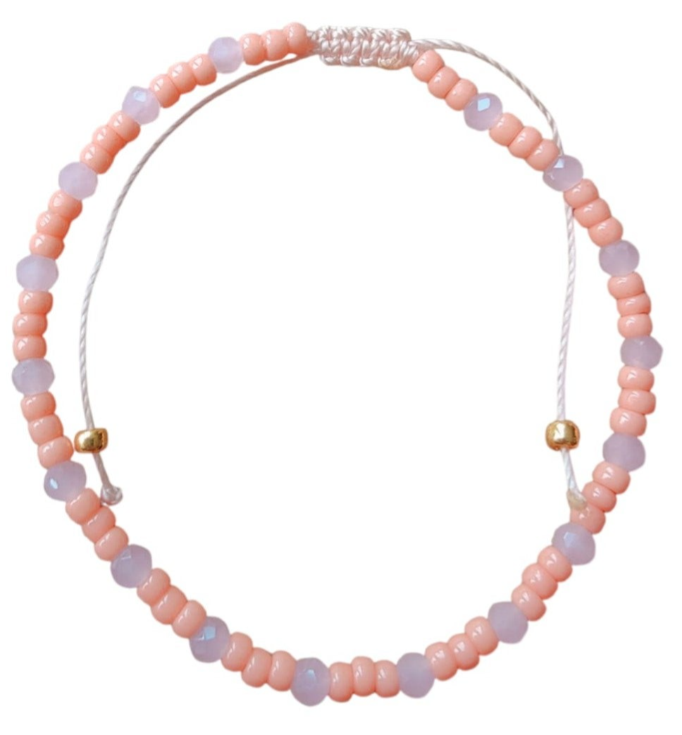 Armband met schuifknoop - zalm en roze