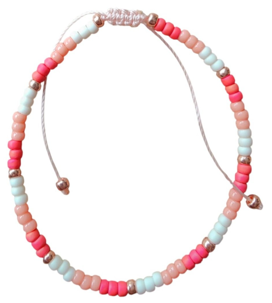Armband met schuifknoop - zalm, roze en wit