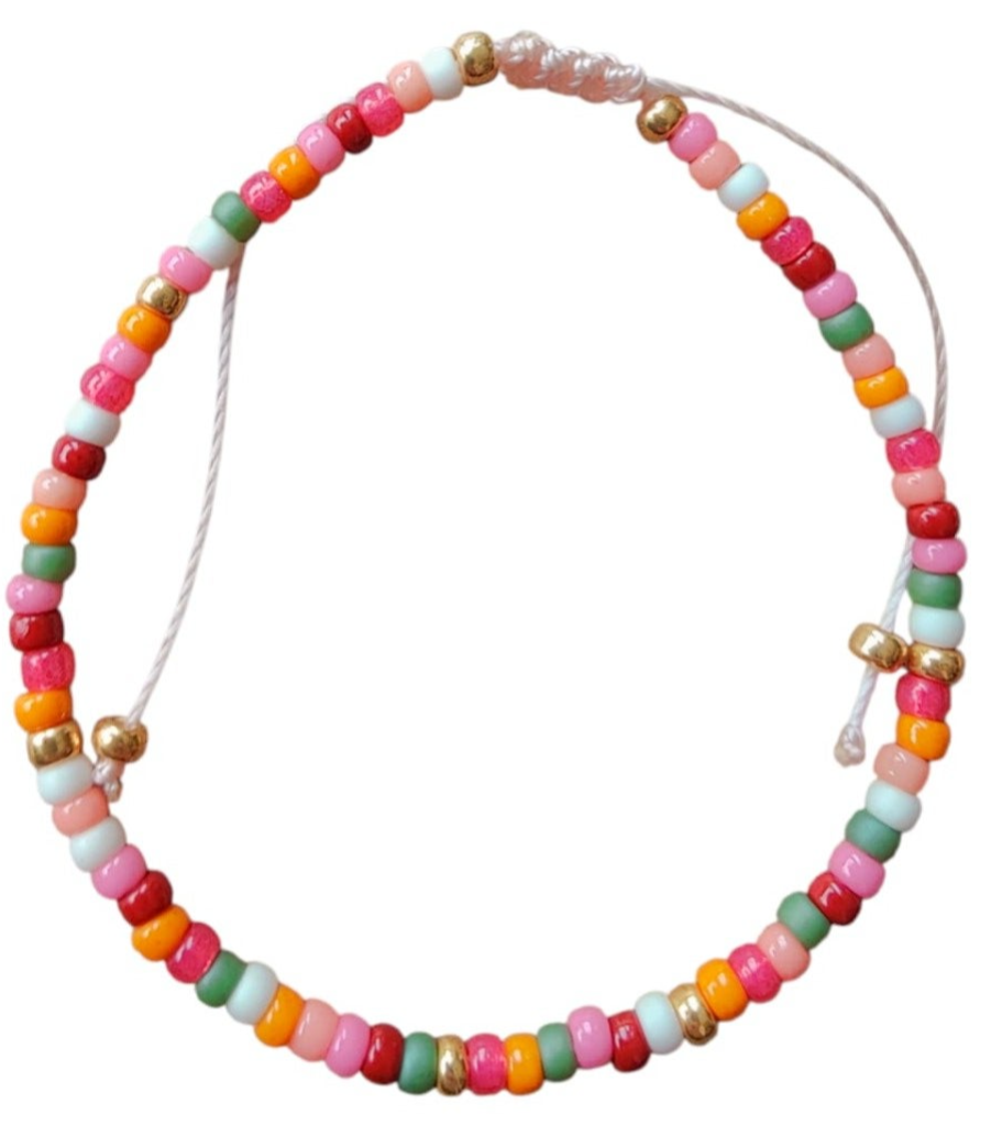 Armband met schuifknoop - roze, rood en oranje