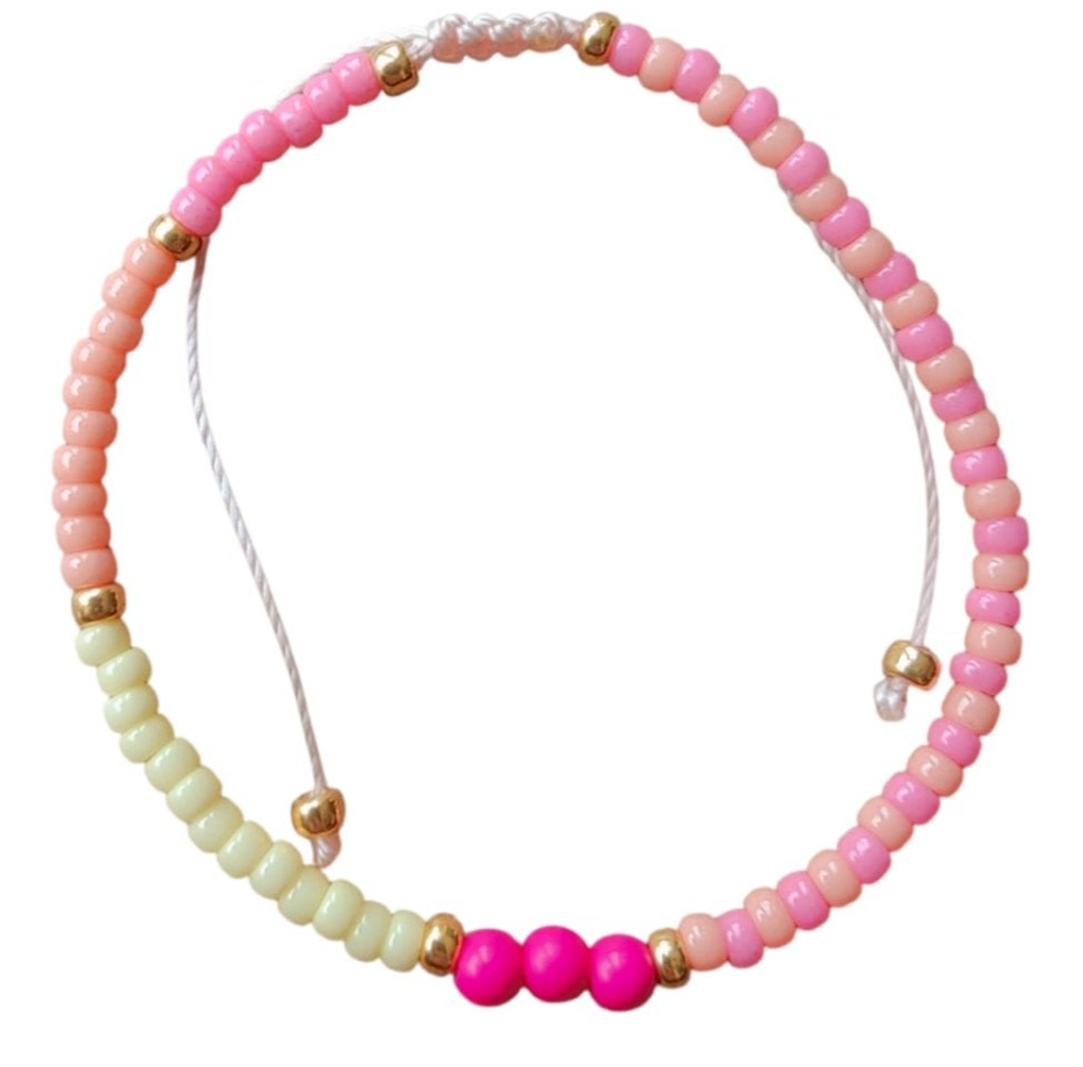 Armband met schuifknoop - zalm, roze en geel