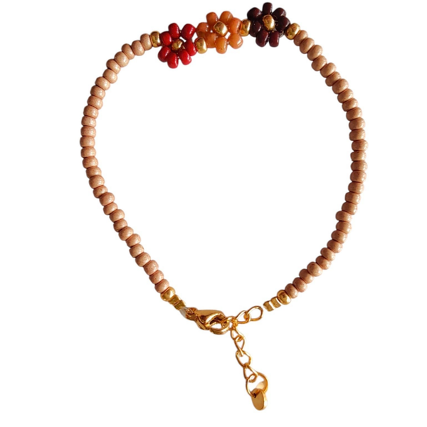 Armband bloem bordeaux rood en chocolade bruin