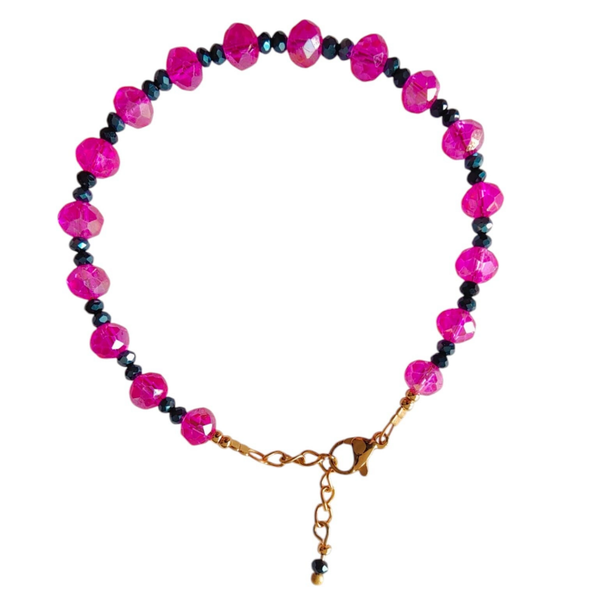 Armband facet - neon roze en marine blauw