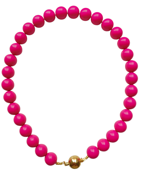 Ketting grote kraal met magneet sluiting - fel roze