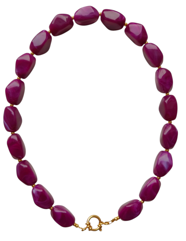 Ketting grote kraal nugget - paars