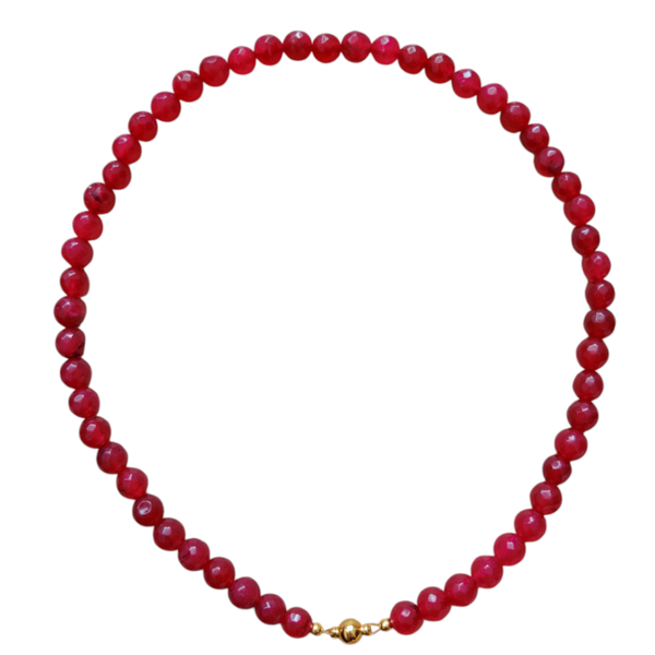 Ketting natuursteen met magneetsluiting - framboos