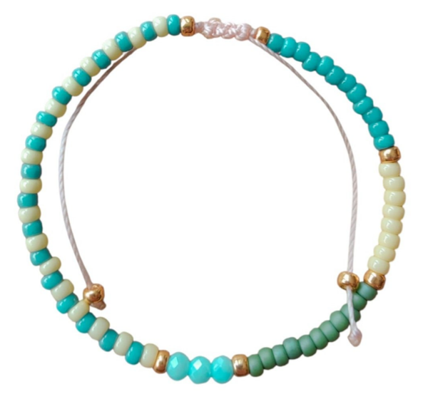 Armband met schuifknoop - blauw, groen en geel