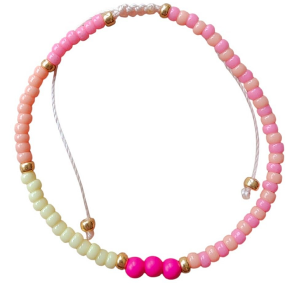 Armband met schuifknoop - zalm, roze en geel