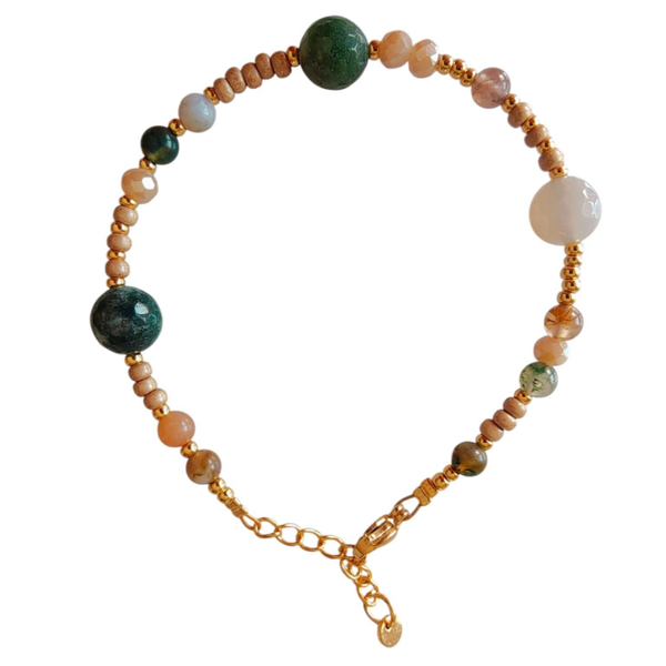 Armband natuursteen groen/beige