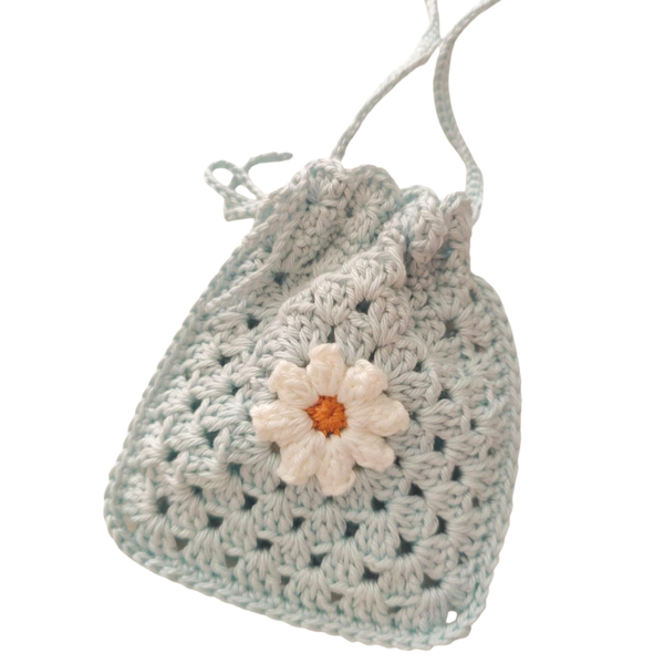 Schoudertasje bloem - licht blauw