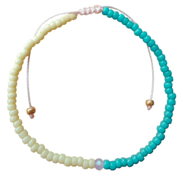 Armband met schuifknoop - blauw en geel