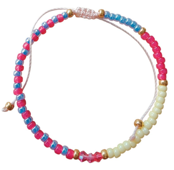 Armband met schuifknoop - roze, lila en geel