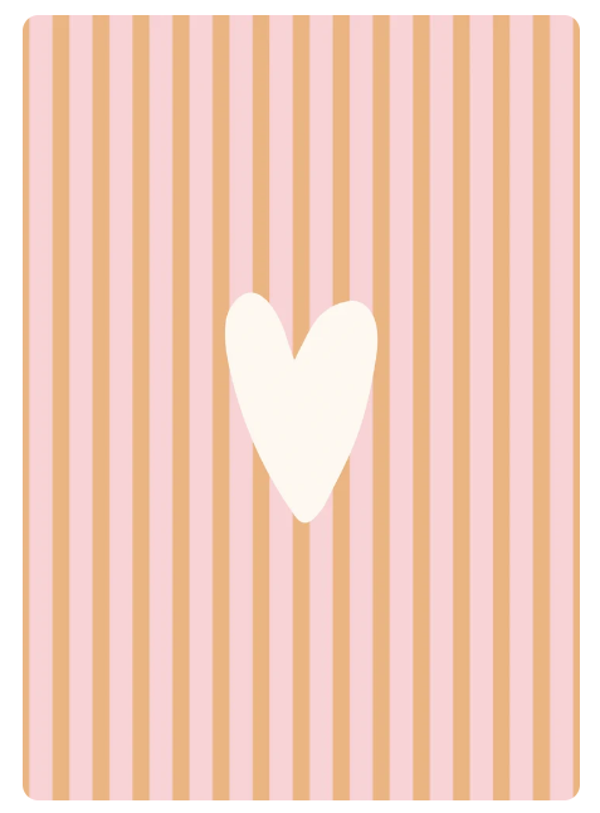 Wenskaart oranje - roze met hartje