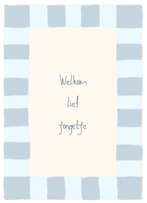 Wenskaart welkom lief jongetje ruitjes