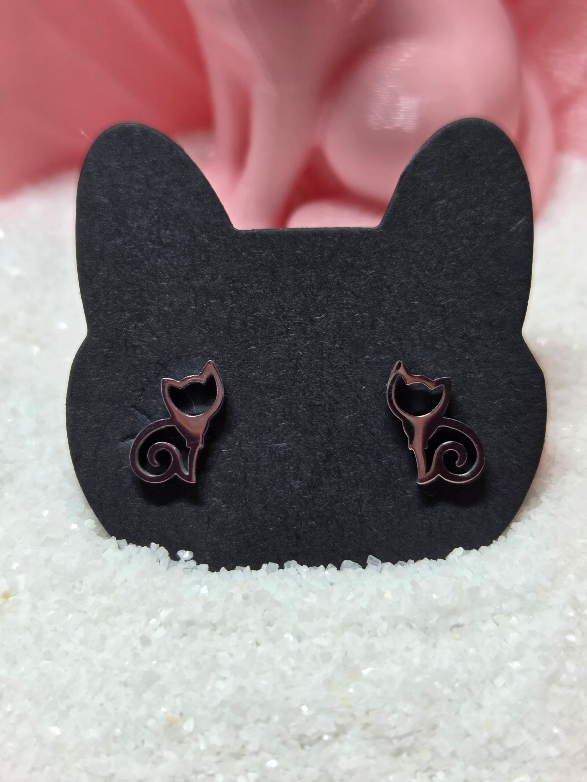 Stainless Steel Swirl Tail Cat Earrings